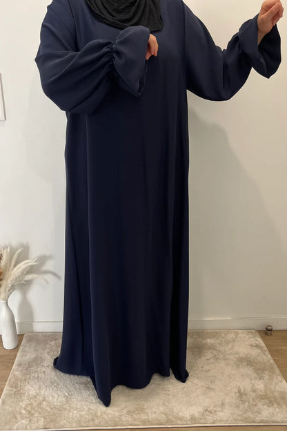 Abaya bleu foncé manches tulipes